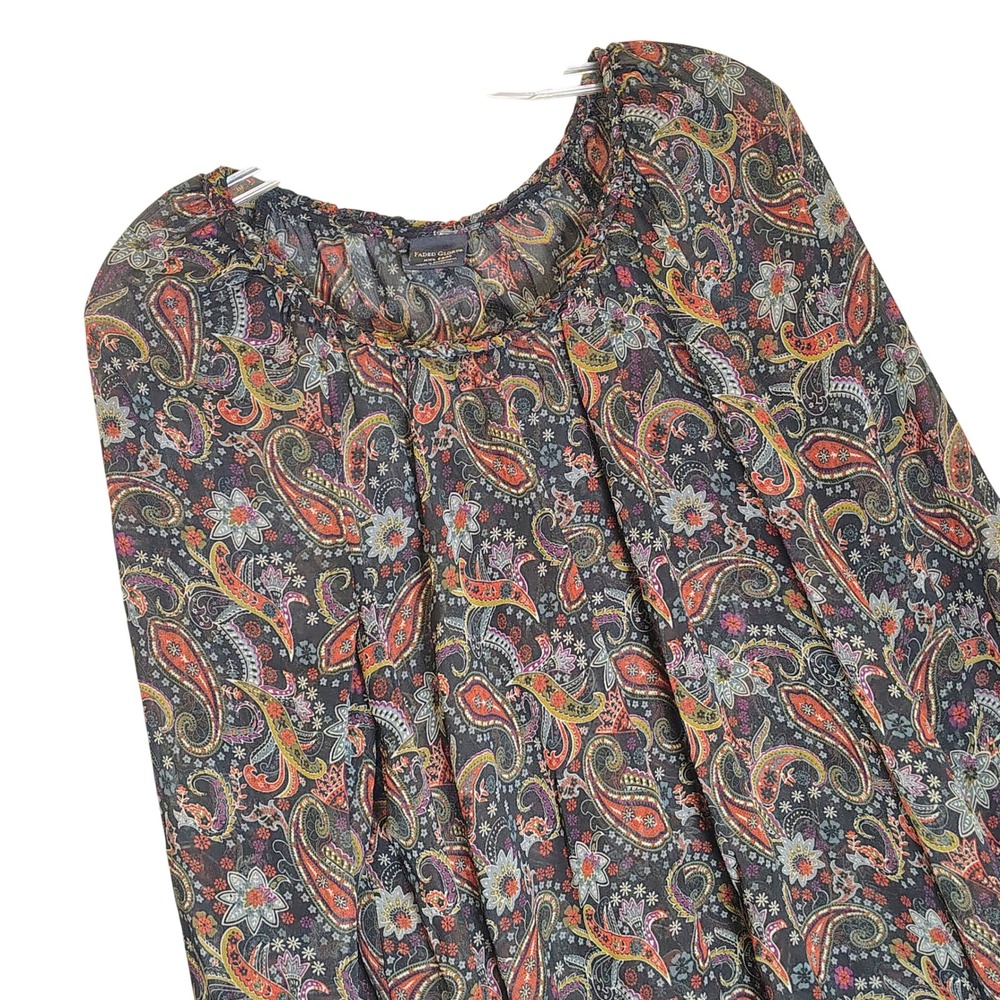 Faded Glory Womens XXL 20 Black Paisley Boho Festival Sheer 3/4 Sleeve Blouse‎